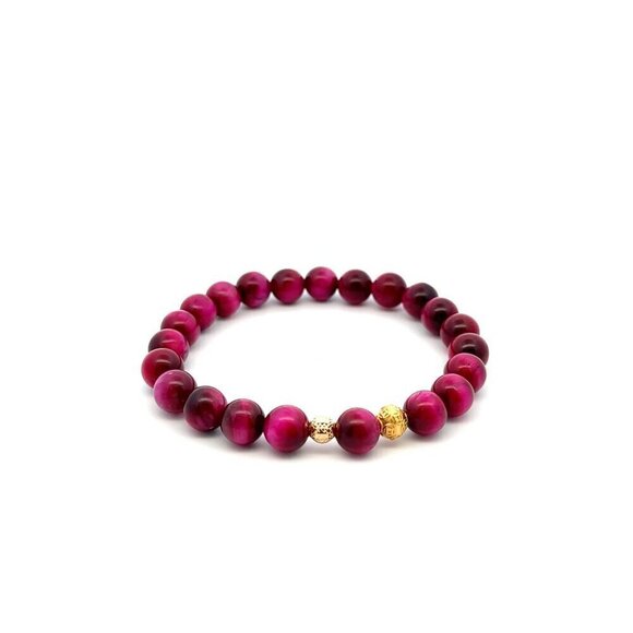 RAFANTHIA Jewelry - 24K 18K Gold Money Coin Ball Bracelet Gemstones Dyed Tiger's Eye 8mm S6.5"